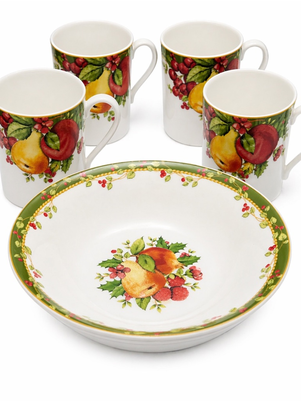 Reed & Barton White Dishware Set with Green, Red and Yellow Fruit Motif